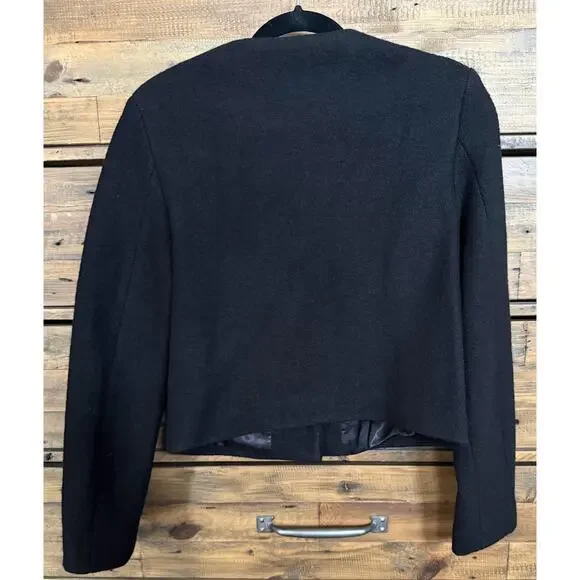 Quince Jacket Womens Medium Black Wool Collarless Gold Button Pockets Short NWT
